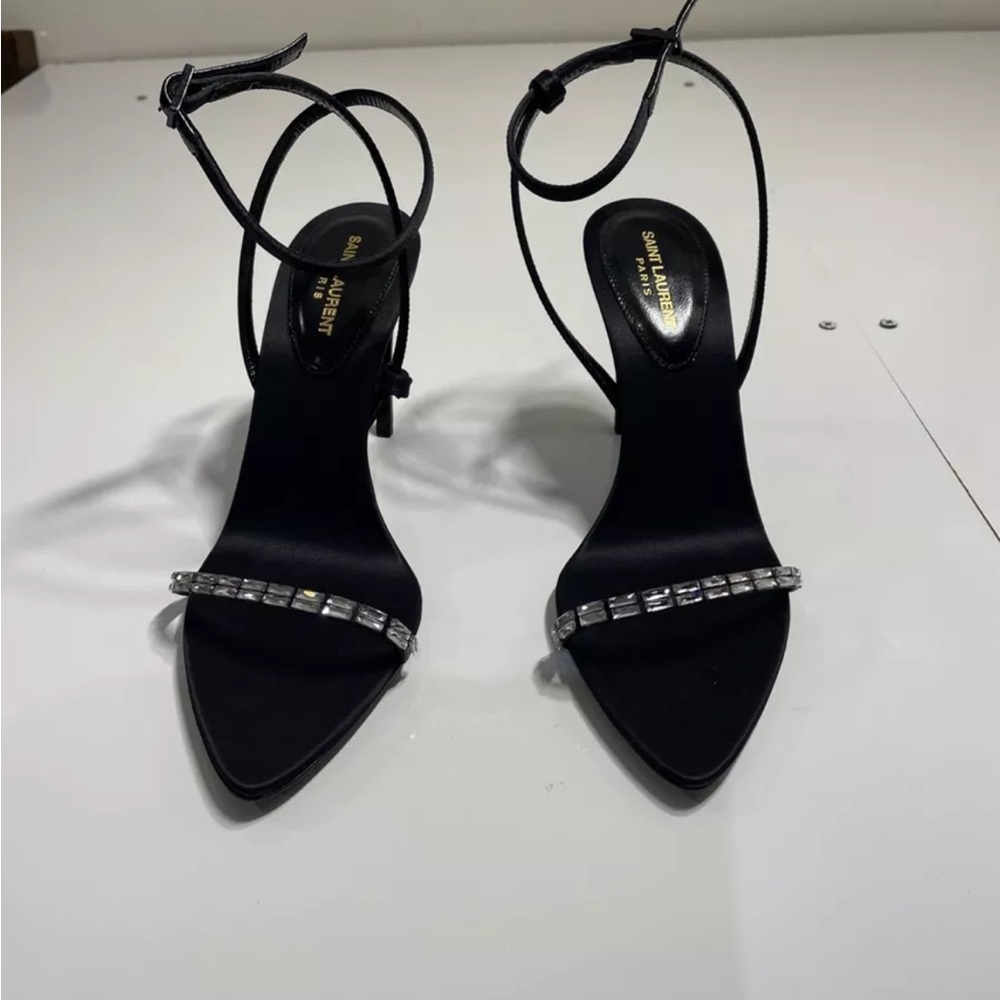 Saint Laurent Gloria Crystal Strap Sandal in Black Size 35.5 - Picture 2 of 12